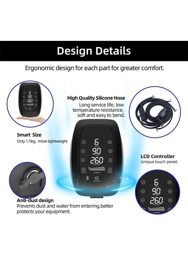 جهاز تدليك احترافي للساقين يعمل بضغط الهواء، 6 حجرات، شاشة لمس LCD، 6 أوضاع تدليك، لتحسين الدورة الدموية والتعافي السريع مع حقيبة حمل (XL) - Image 3